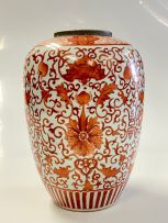 A Chinese iron-red enamelled vase and cover, Qing Dynasty, late 19th century