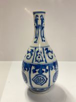 A rare Chinese blue and white bottle vase, Qing Dynasty, Kangxi period, 1662-1722