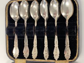 A set of six Elizabeth II silver commemorative teaspoons, Henry Clifford Davis, various towns, 1952 - 1953 retailed by Michauds, East London