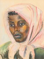 Maggie Laubser; Woman in Pink Headscarf