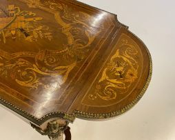 Two Victorian gilt-metal-mounted marquetry, rosewood, satinwood, birds-eye-maple and mahogany drop-side tables