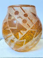 An orange and black flecked glass vase, 20th century