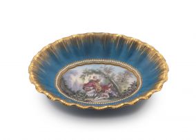 A 'Sèvres' style turquoise and gilt oval dish, late 19th century