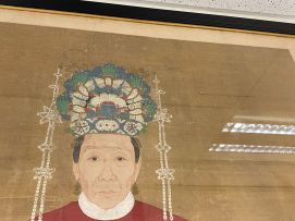 A Chinese ink and colour painting on silk portrait of a courtier, 19th/20th century