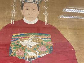 A Chinese ink and colour painting on silk portrait of a courtier, 19th/20th century