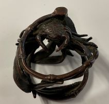 A Japanese bronze okimono of a crab, Meiji period, 1868-1912