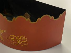 A pair of tôleware red and gilt painted metal planters, Golfar and Hughes, London, mid 20th century