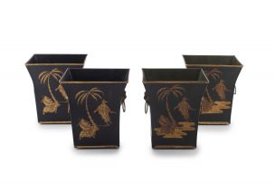 Four Italian tôleware green, black and gilt painted metal planters, mid 20th century