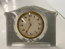 A George V guilloche enamel eight-day timepiece, Albert Carter, Birmingham, 1928