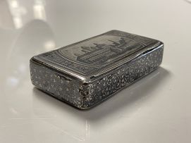 A Russian silver niello snuff box, maker's initials MS, Riga, 1908 - 1926