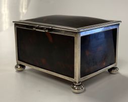 A George V tortoiseshell and silver-mounted box, Grey & Co, Chester, 1910
