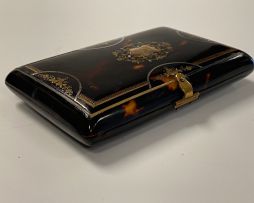 A Victorian tortoiseshell mother-of-pearl and gilt inlaid calling card case