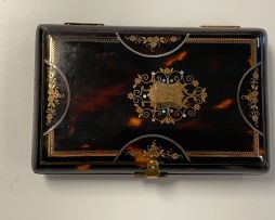 A Victorian tortoiseshell mother-of-pearl and gilt inlaid calling card case