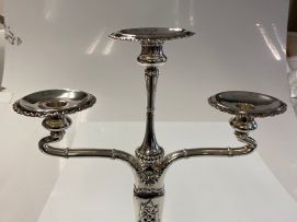 A pair of American silver three-light candelabra, Whiting Manufacturing Co., post 1924