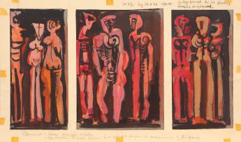 Cecil Skotnes; Three Figures; three preparatory paintings