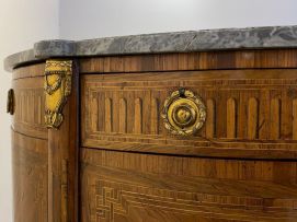 A Louis XVI style demi-lune parquetry and gilt-metal-mounted cabinet