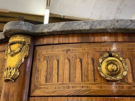 A Louis XVI style demi-lune parquetry and gilt-metal-mounted cabinet