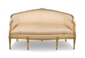 A Louis XV style giltwood and upholstered settee