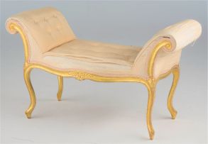 A French giltwood, painted and upholstered window seat