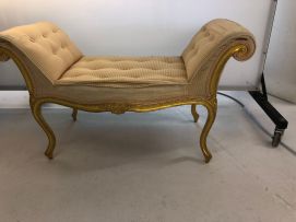 A French giltwood, painted and upholstered window seat