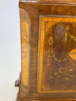 A mahogany, satinwood, marquetry and painted longcase clock