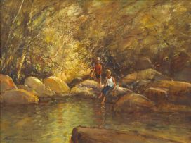 Christiaan Nice; Children Playing by a River
