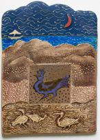 Anton Bosch; Birds in the Desert with Lake