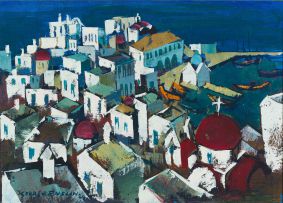 George Enslin; Greek Village and Harbour