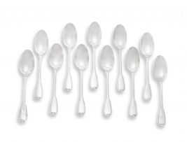 Eleven French silver 'Fiddle, Thread and Shell' pattern Ravinet d'enfert teaspoons, 1900-1940