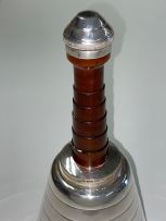 An Art Deco Kingsway silver-plate and oak novelty cocktail shaker, 1940s