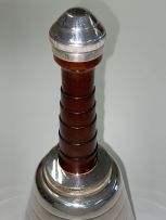 An Art Deco Kingsway silver-plate and oak novelty cocktail shaker, 1940s