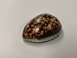 A Boer War silver-mounted cowrie shell snuff box with Swiss marks for 1882 - 1934