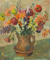 Gregoire Boonzaier; Flowers in a Red Jug