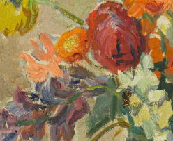 Gregoire Boonzaier; Flowers in a Red Jug