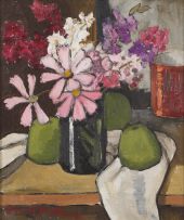 David Botha; Still Life with a Vase of Flowers and Fruit