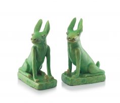 Nico Masemola; A Pair of Green-glazed earthenware Figures of Hares, two