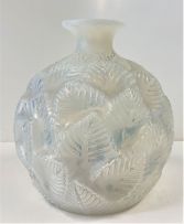 A René Lalique ‘Ormeaux’ opalescent, frosted and blue-stained glass vase, designed 30 December 1926