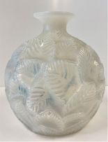 A René Lalique ‘Ormeaux’ opalescent, frosted and blue-stained glass vase, designed 30 December 1926