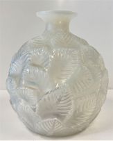 A René Lalique ‘Ormeaux’ opalescent, frosted and blue-stained glass vase, designed 30 December 1926