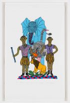Mavis Shabalala; Amadoda Amabili Abuka Indlovu Nebhubesi (Two Men Looking at a Elephant and a Lion)