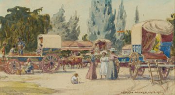 Erich Mayer; Street Scene with Wagons