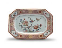 A Chinese famille-rose and rouge-de-fer dish, Qing Dynasty, Qianlong period, 1736-1796
