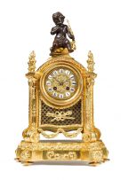 A gilt-metal and bronzed clock garniture, late 19th century