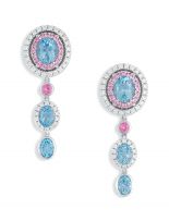 Pair of aquamarine, pink sapphire and diamond pendant earrings
