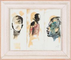 Nelson Makamo; Face and Figures, triptych