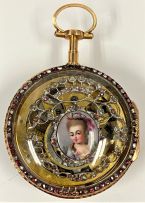 A rose gold, enamelled and paste open-faced verge watch, late 18th/early19th century