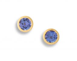 Pair of tanzanite and 18ct yellow gold earrings