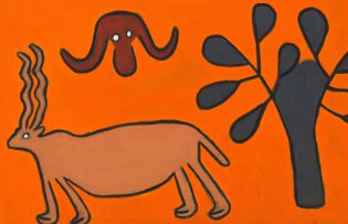 Katunga Carimbwe; Trees and Animals in Orange Landscape