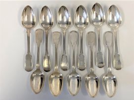 An assembled silver 'Fiddle and Thread' pattern flatware service, London, 1819-1888, William Chawner and various other makers