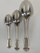 An assembled silver 'Fiddle and Thread' pattern flatware service, London, 1819-1888, William Chawner and various other makers